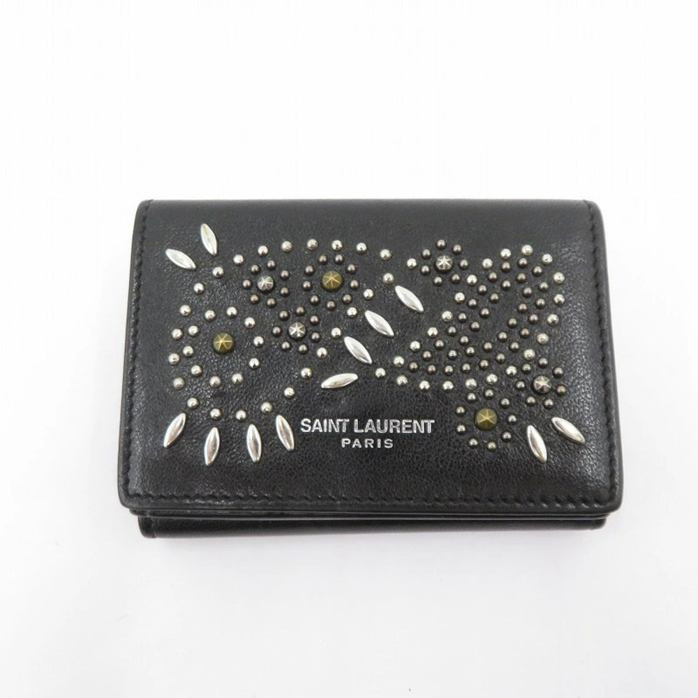 SAINT LAURENT Paisley Studded Tri fold Wallet Black